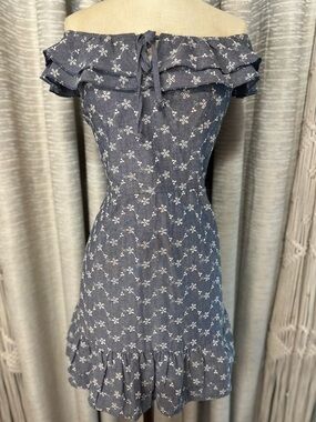 C&V Chelsea & Violet Chambray Embroidered Off Shoulder Mini Dress XL